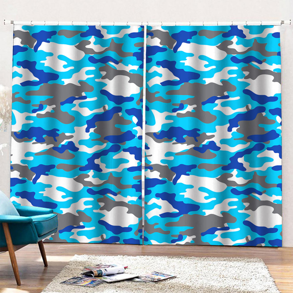 Blue Snow Camouflage Print Pencil Pleat Curtains
