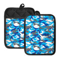 Blue Snow Camouflage Print Pot Holders With Pocket