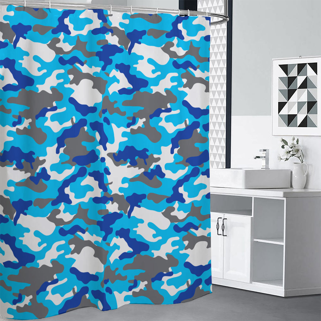 Blue Snow Camouflage Print Premium Shower Curtain