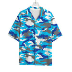 Blue Snow Camouflage Print Rayon Hawaiian Shirt