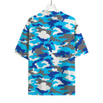 Blue Snow Camouflage Print Rayon Hawaiian Shirt
