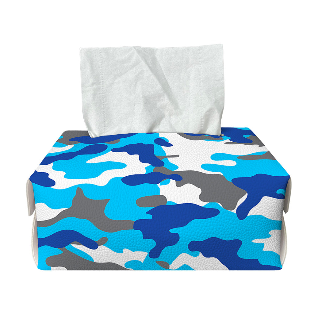 Blue Snow Camouflage Print Rectangle Tissue Box Cover