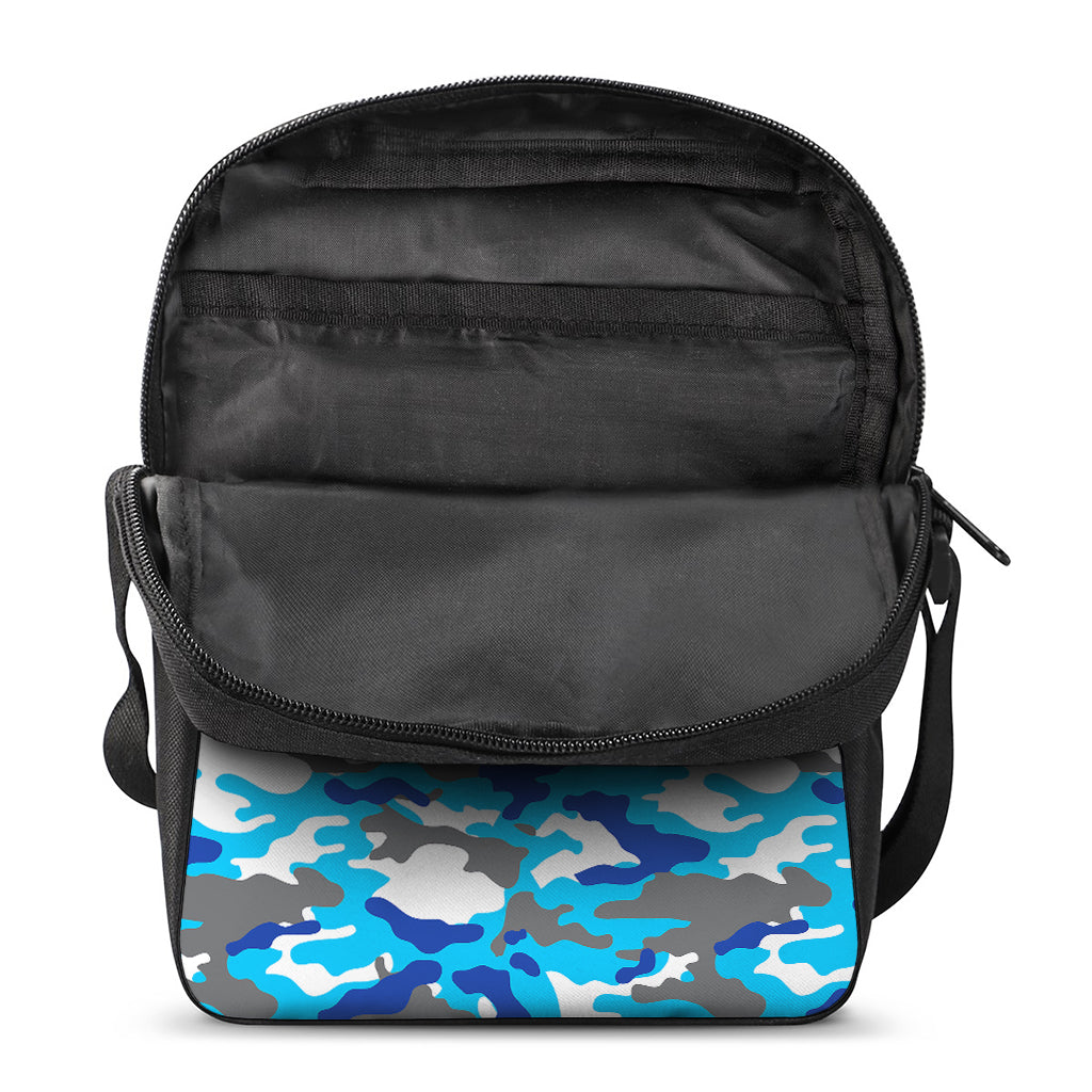 Blue Snow Camouflage Print Rectangular Crossbody Bag