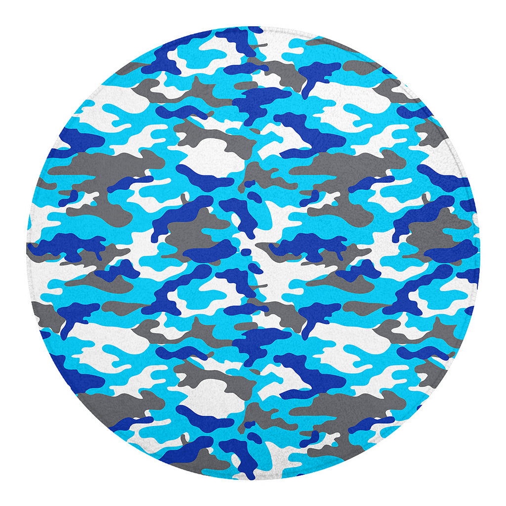 Blue Snow Camouflage Print Round Blanket