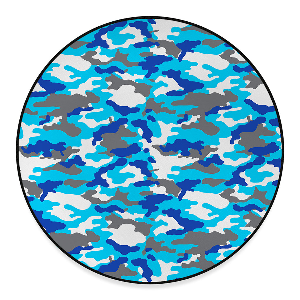 Blue Snow Camouflage Print Round Floor Mat