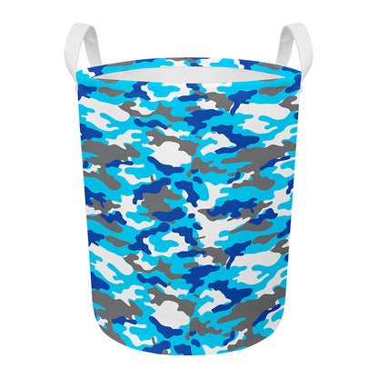 Blue Snow Camouflage Print Round Laundry Basket