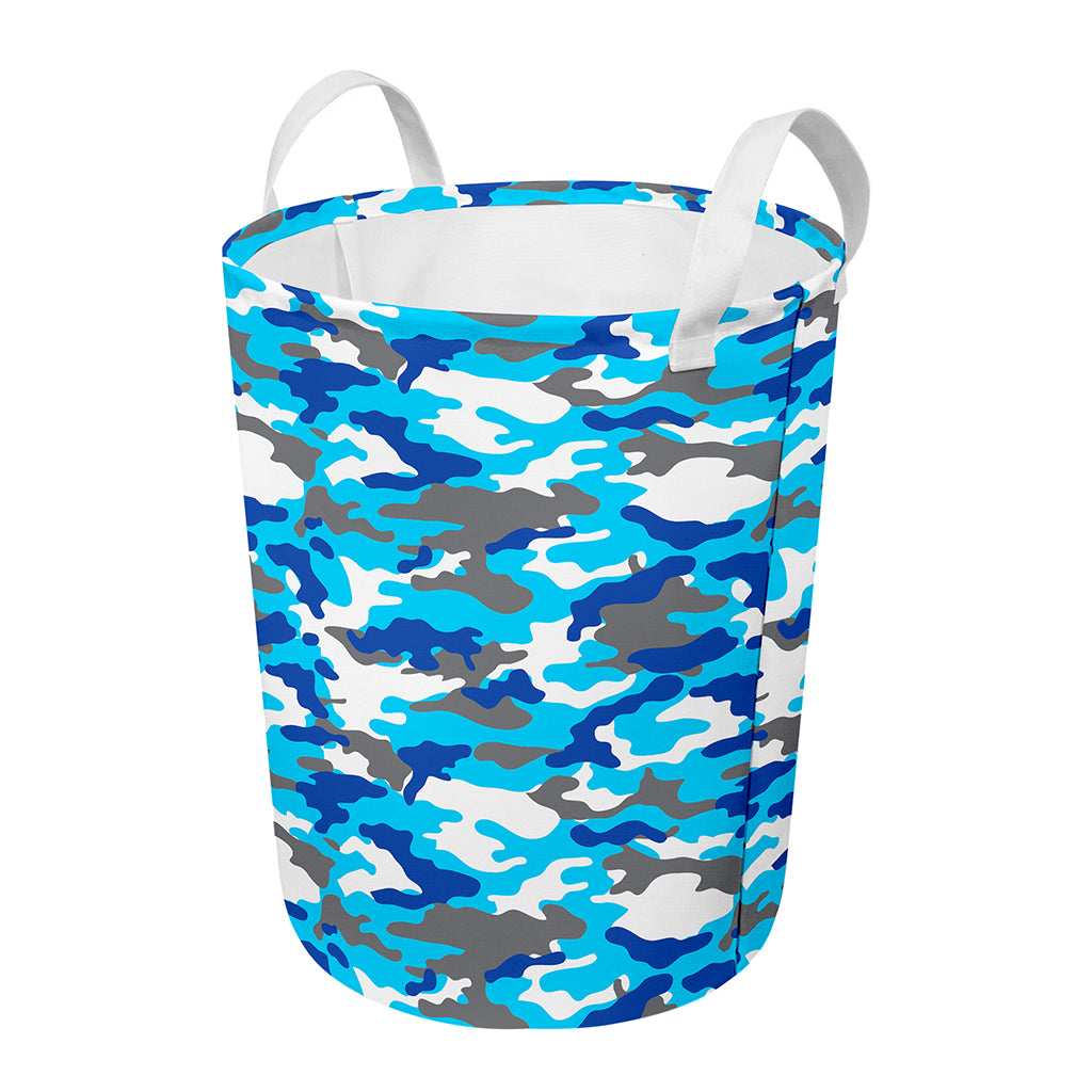 Blue Snow Camouflage Print Round Laundry Basket