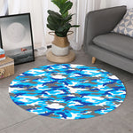 Blue Snow Camouflage Print Round Rug