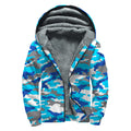 Blue Snow Camouflage Print Sherpa Lined Zip Up Hoodie