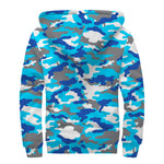 Blue Snow Camouflage Print Sherpa Lined Zip Up Hoodie