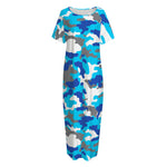 Blue Snow Camouflage Print Short Sleeve Long Nightdress