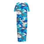 Blue Snow Camouflage Print Short Sleeve Long Nightdress