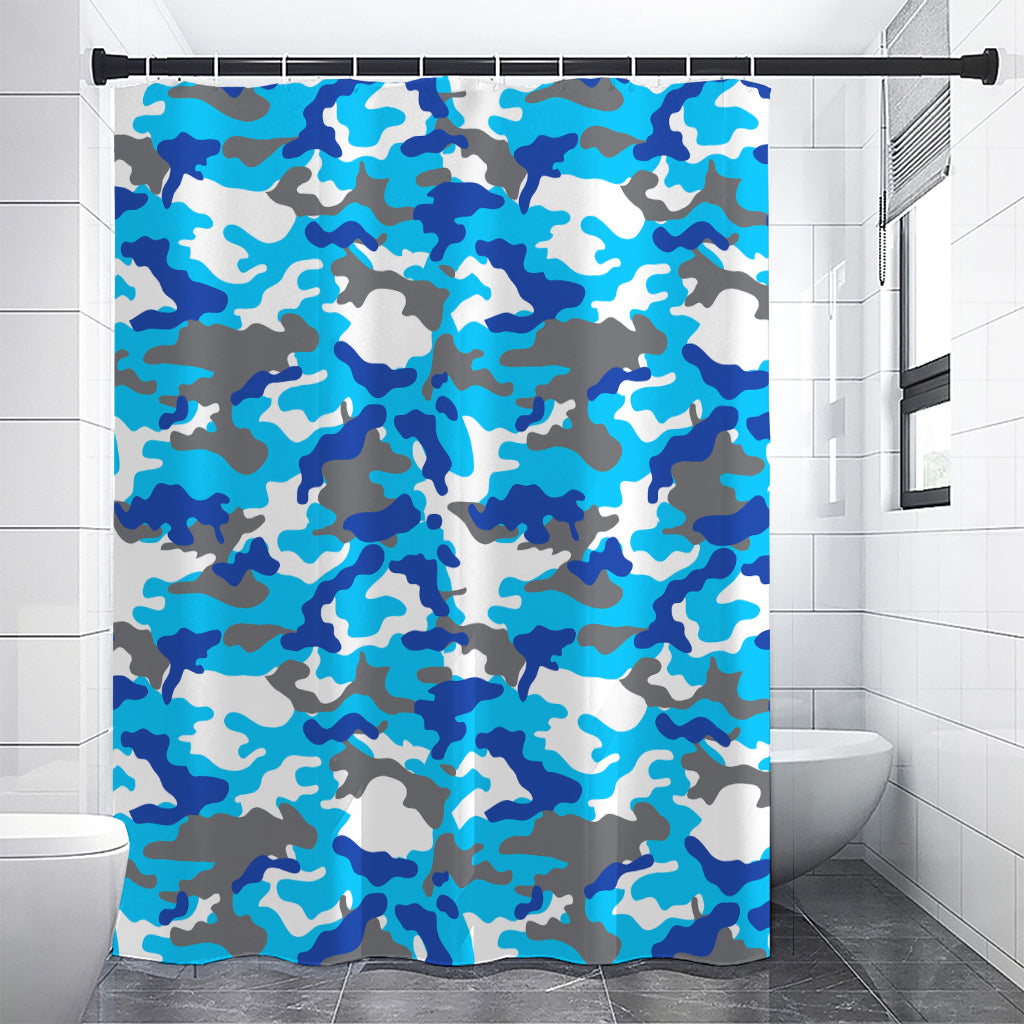 Blue Snow Camouflage Print Shower Curtain