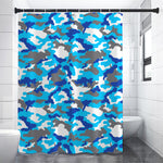Blue Snow Camouflage Print Shower Curtain
