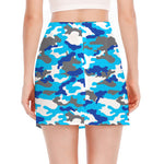 Blue Snow Camouflage Print Side Slit Mini Skirt