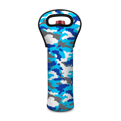Blue Snow Camouflage Print Single Neoprene Wine Tote