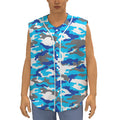 Blue Snow Camouflage Print Sleeveless Baseball Jersey