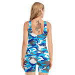 Blue Snow Camouflage Print Sleeveless One Piece Swimsuit