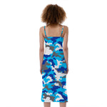 Blue Snow Camouflage Print Slim Fit Midi Cami Dress