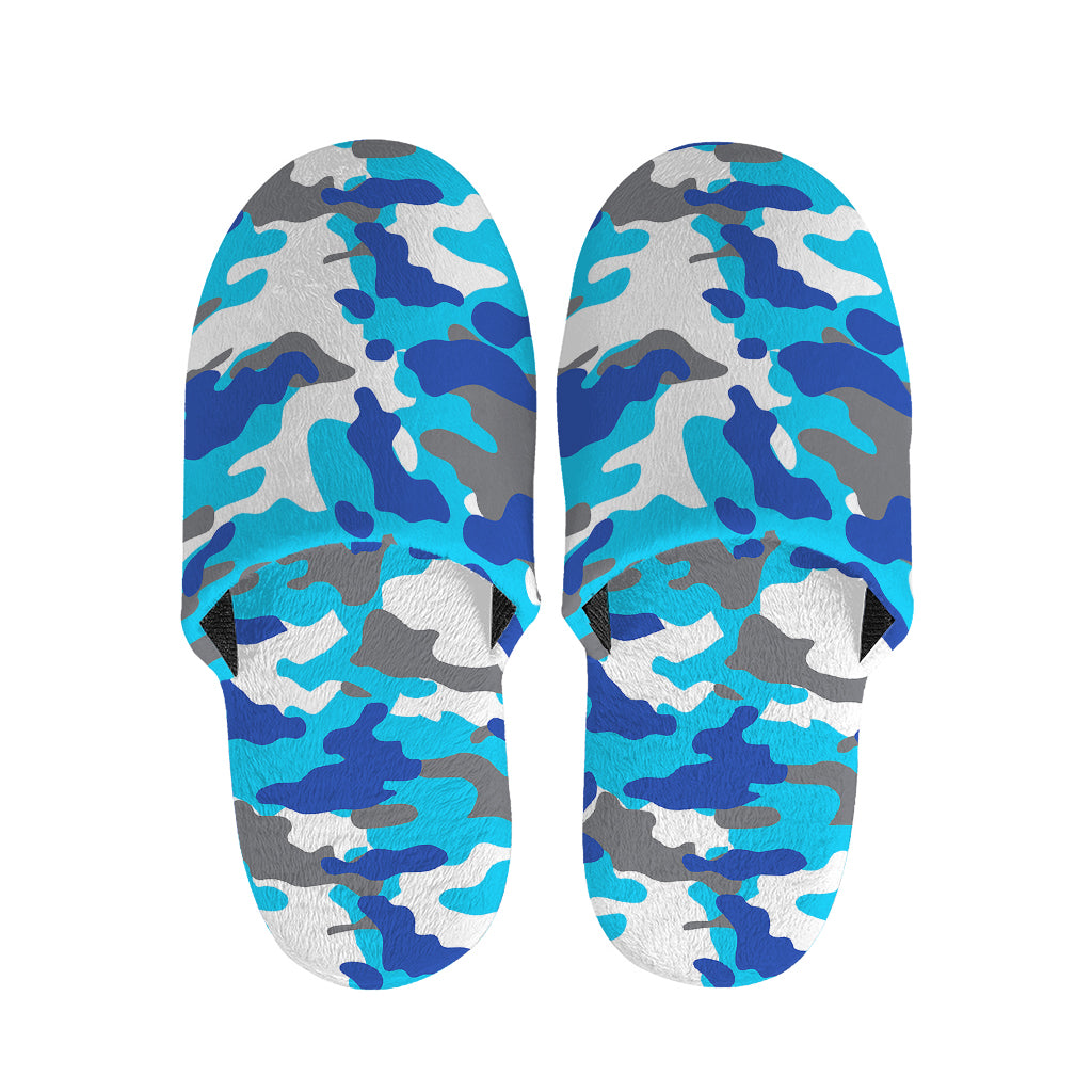 Blue Snow Camouflage Print Slippers