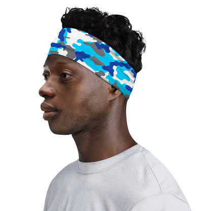 Blue Snow Camouflage Print Sports Headband