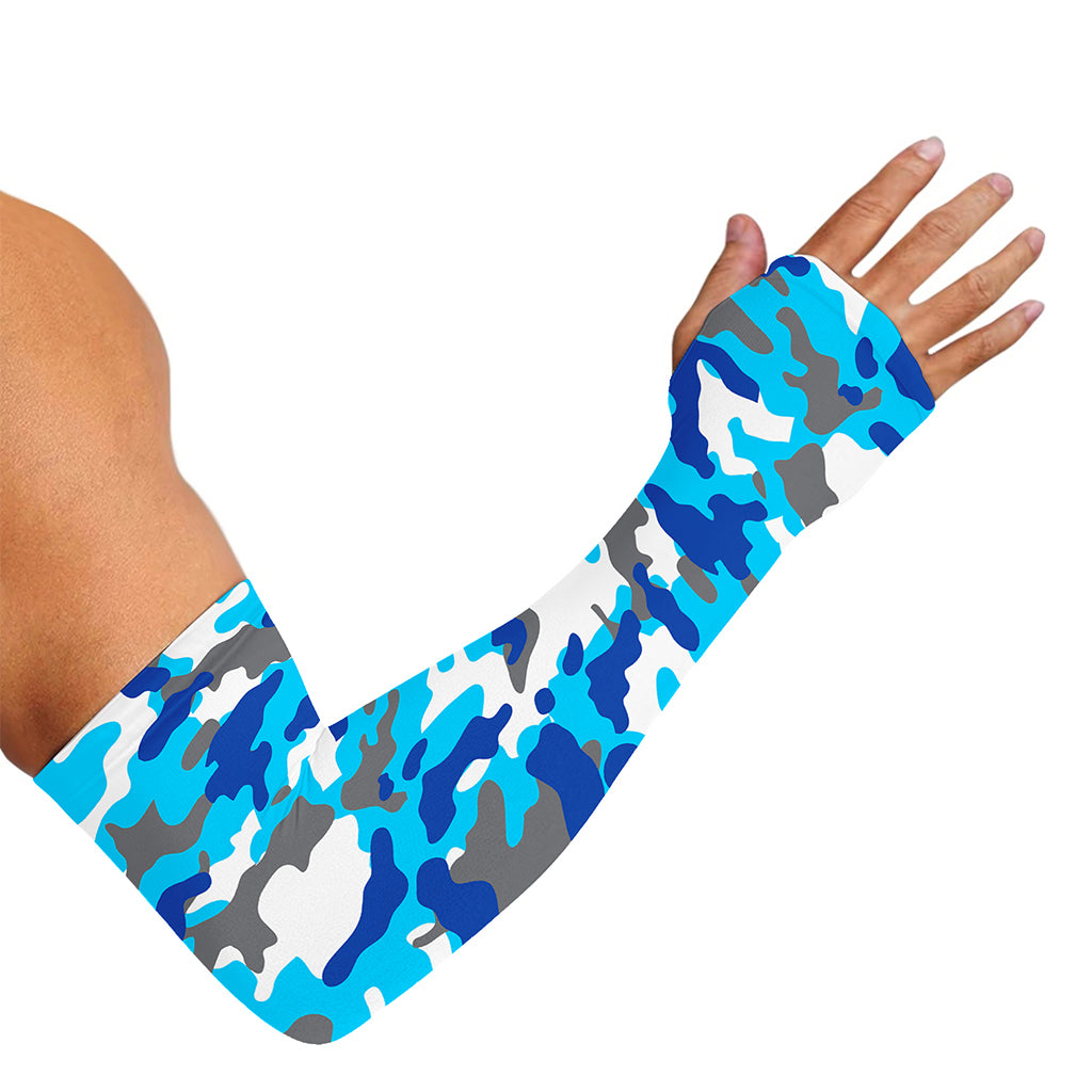 Blue Snow Camouflage Print Sun Protection Arm Sleeves