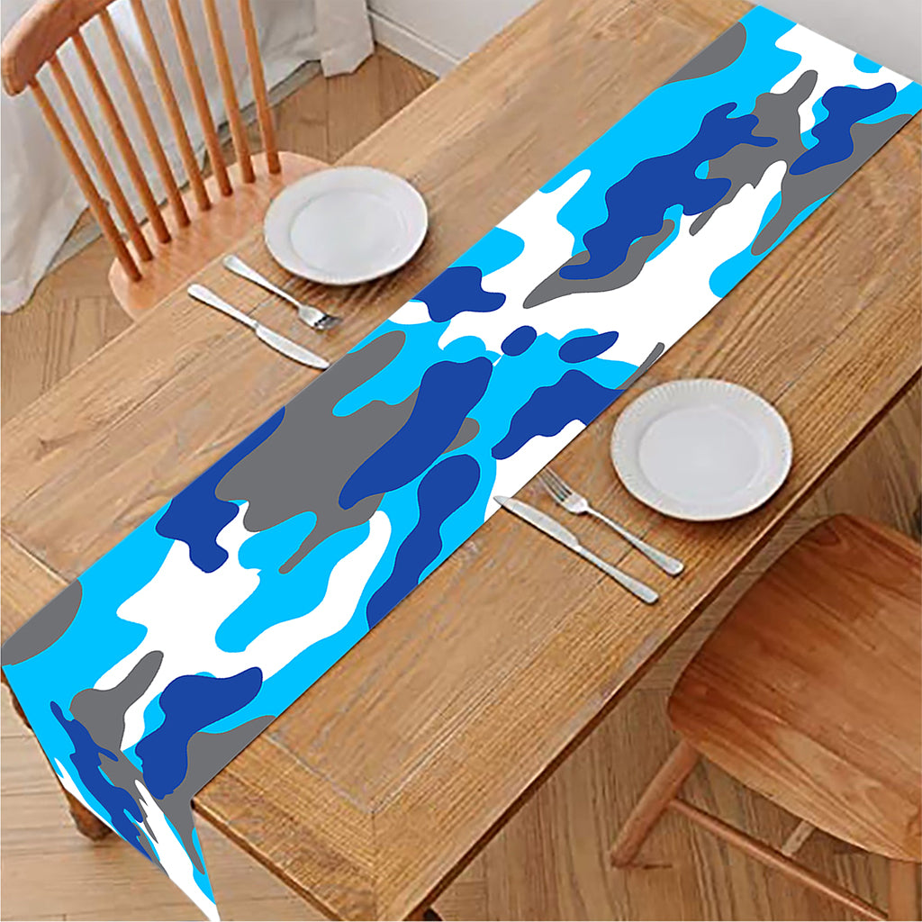 Blue Snow Camouflage Print Table Runner