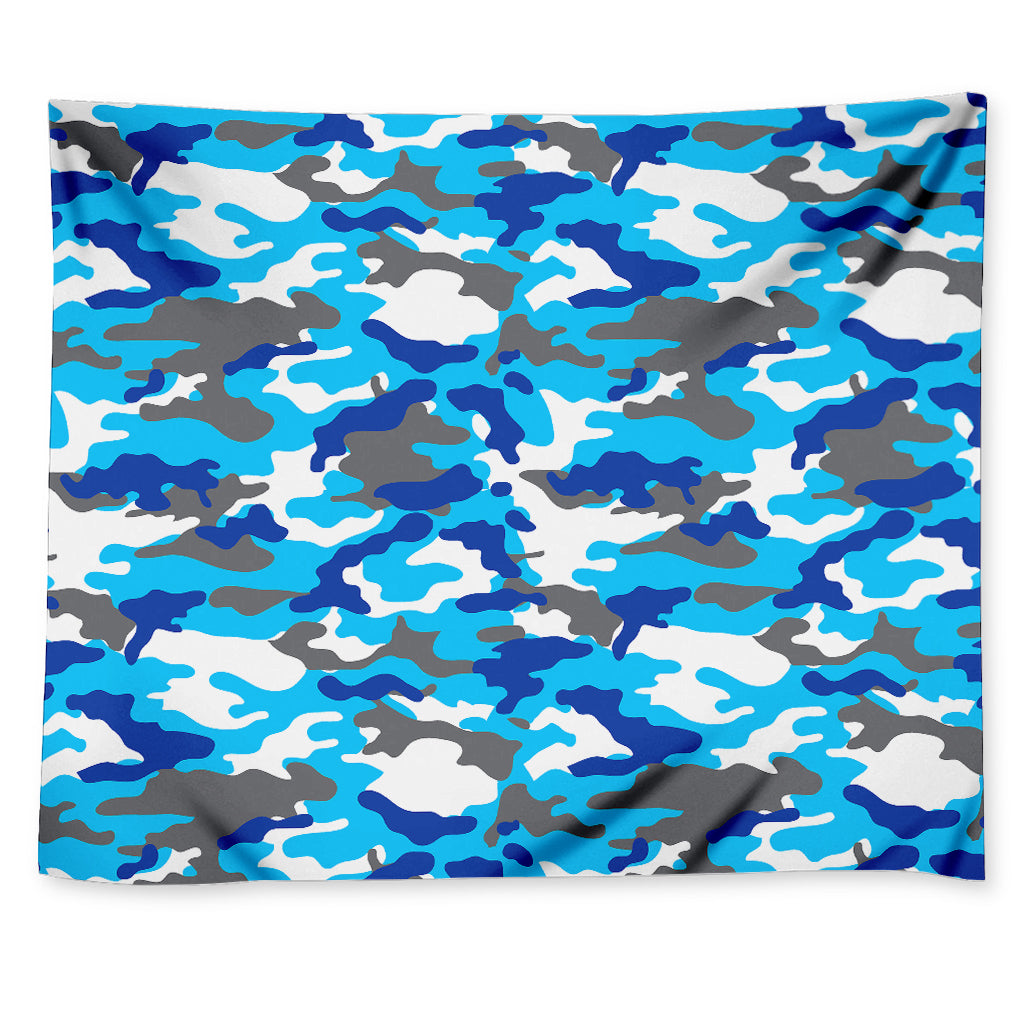 Blue Snow Camouflage Print Tapestry