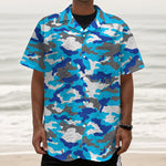 Blue Snow Camouflage Print Textured Short Sleeve Shirt