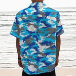 Blue Snow Camouflage Print Textured Short Sleeve Shirt