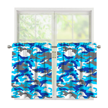 Blue Snow Camouflage Print Tier Curtains