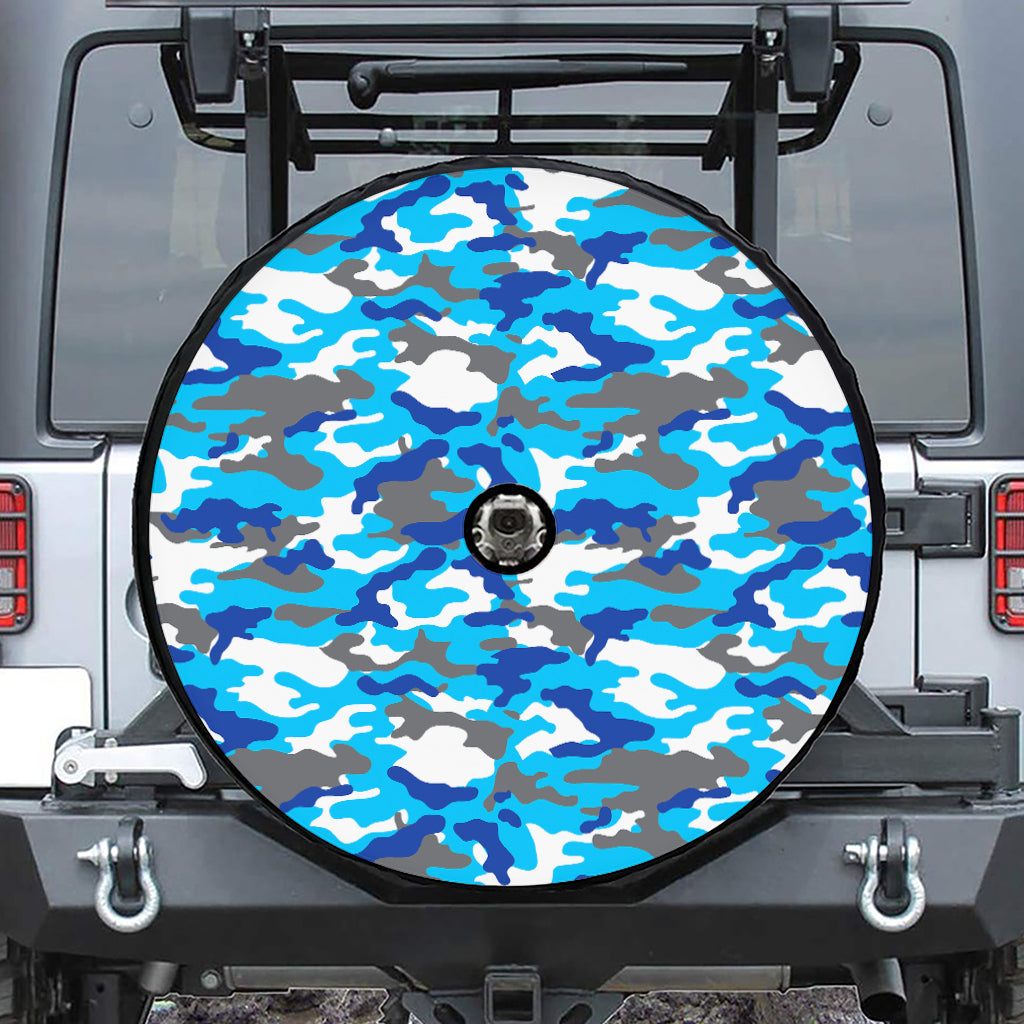 Blue Snow Camouflage Print Tire Cover With Camera Hole