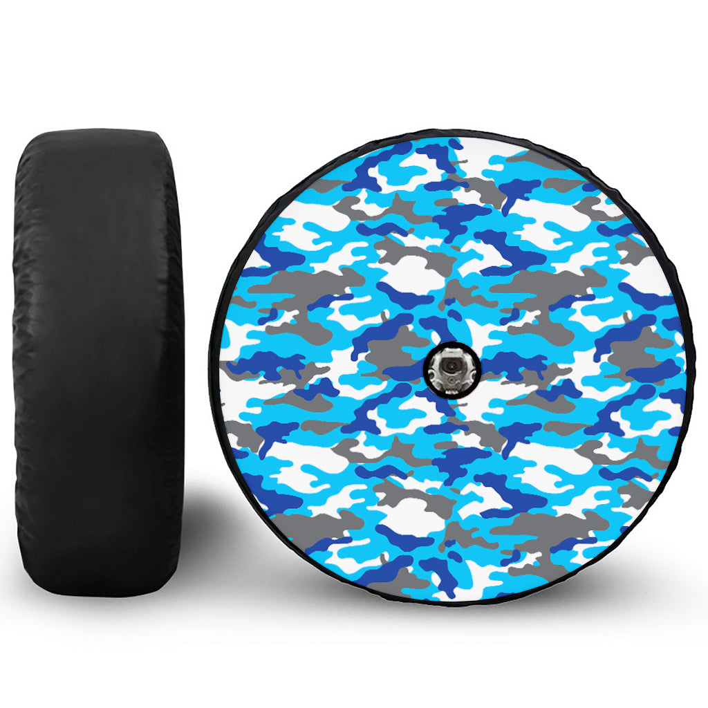 Blue Snow Camouflage Print Tire Cover With Camera Hole