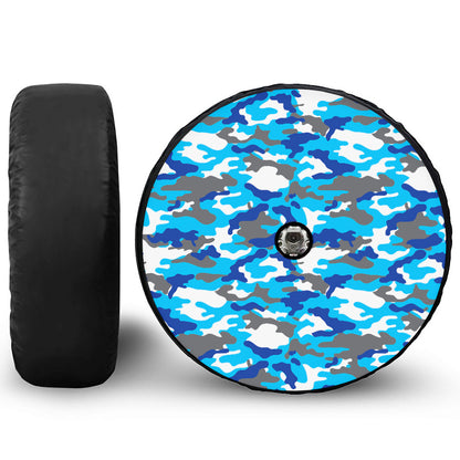 Blue Snow Camouflage Print Tire Cover With Camera Hole