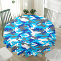 Blue Snow Camouflage Print Waterproof Round Tablecloth