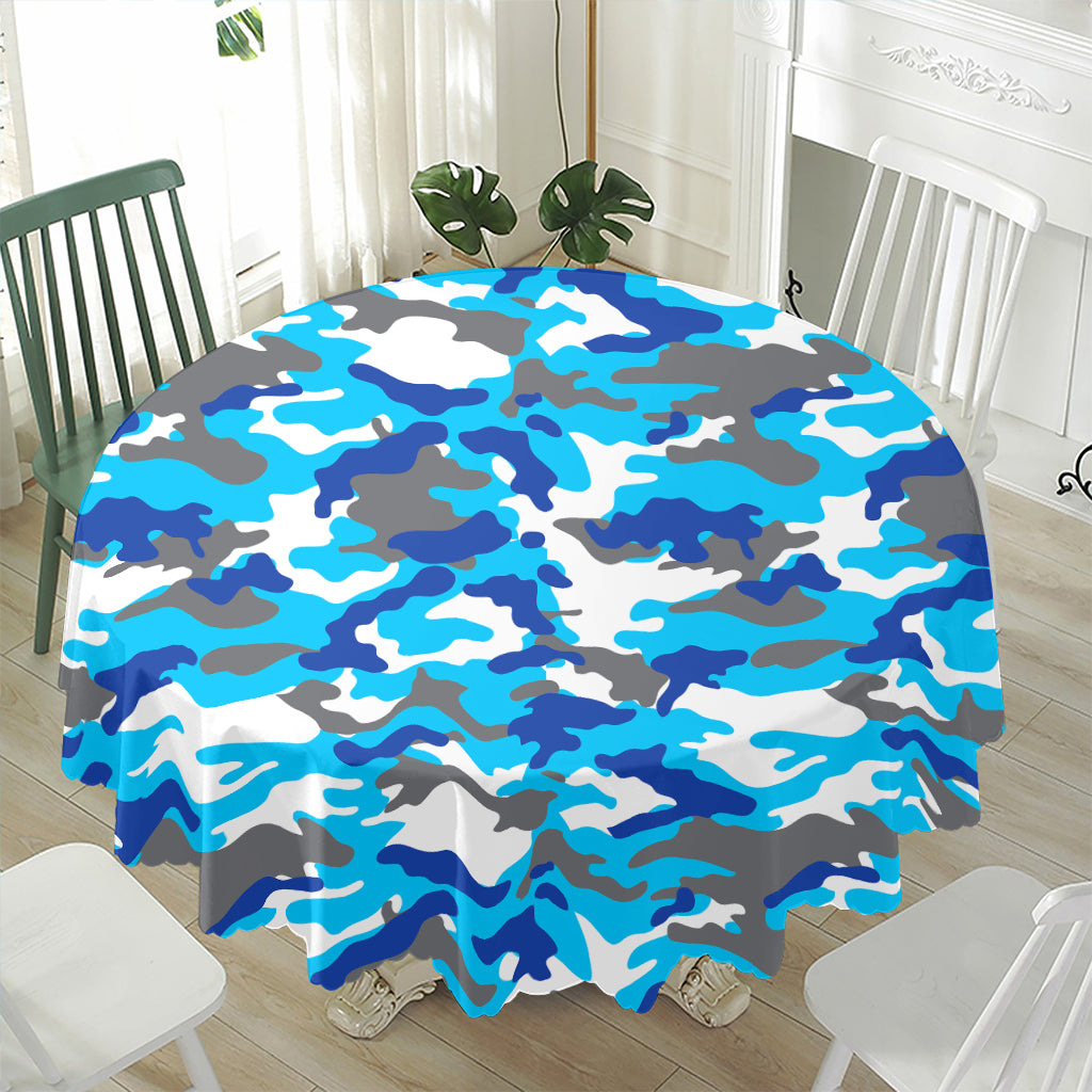 Blue Snow Camouflage Print Waterproof Round Tablecloth