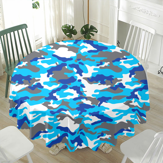 Blue Snow Camouflage Print Waterproof Round Tablecloth