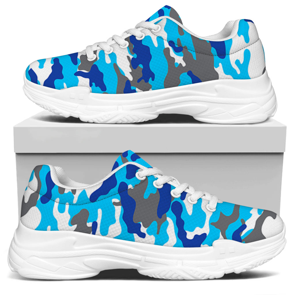 Blue Snow Camouflage Print White Chunky Shoes