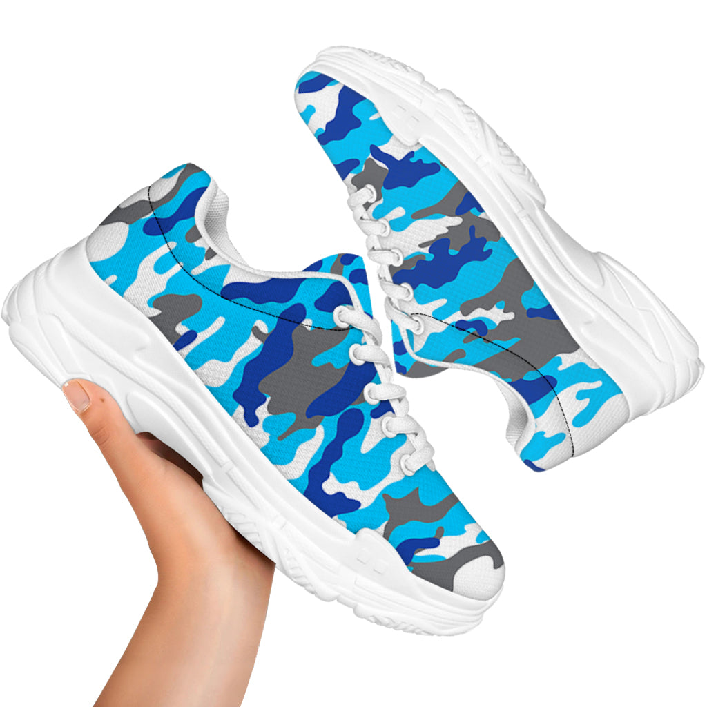 Blue Snow Camouflage Print White Chunky Shoes