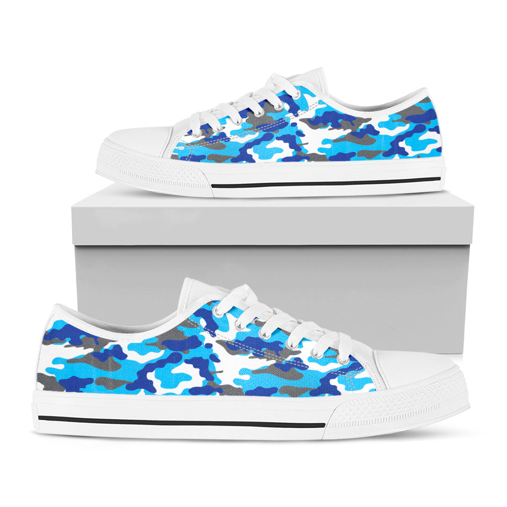 Blue Snow Camouflage Print White Low Top Sneakers