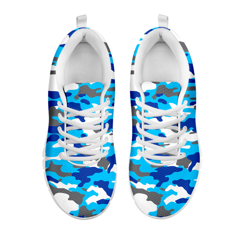 Blue Snow Camouflage Print White Running Shoes