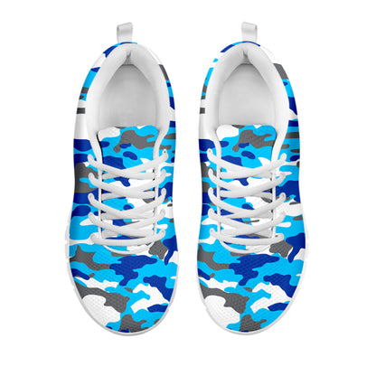 Blue Snow Camouflage Print White Running Shoes