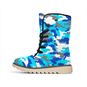 Blue Snow Camouflage Print Winter Boots