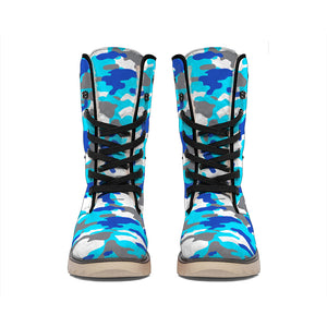 Blue Snow Camouflage Print Winter Boots