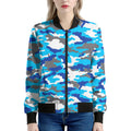 Blue Snow Camouflage Print Women's Bomber Jacket
