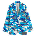 Blue Snow Camouflage Print Women's Cotton Blazer