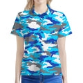 Blue Snow Camouflage Print Women's Polo Shirt