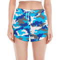 Blue Snow Camouflage Print Women's Split Running Shorts