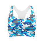 Blue Snow Camouflage Print Women's Sports Bra