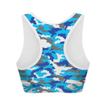 Blue Snow Camouflage Print Women's Sports Bra
